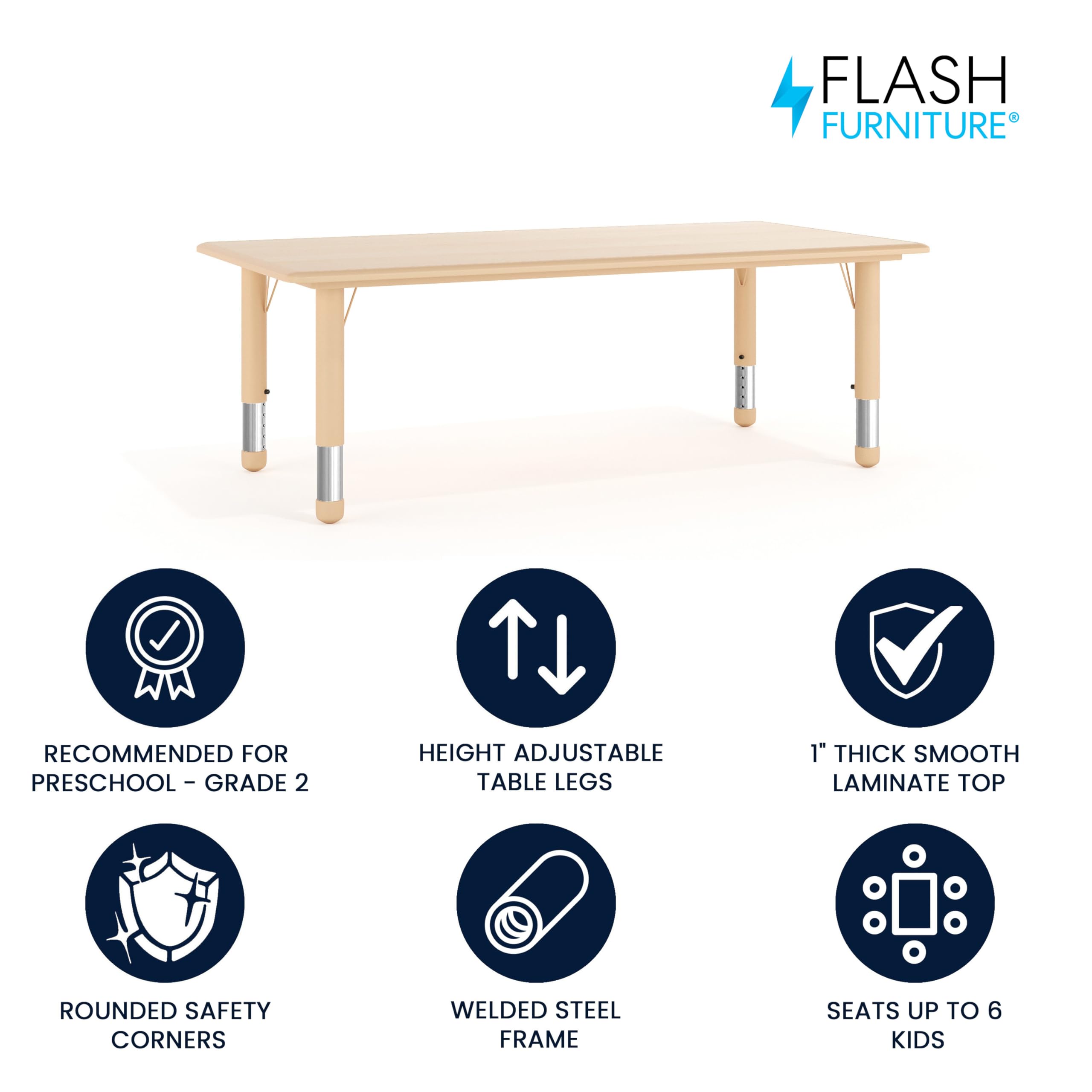 Flash Furniture Wren Adjustable Classroom Activity Table For School And Home, Plastic Activity Table For Kids, 23.625" W X 47.25" L, Natural